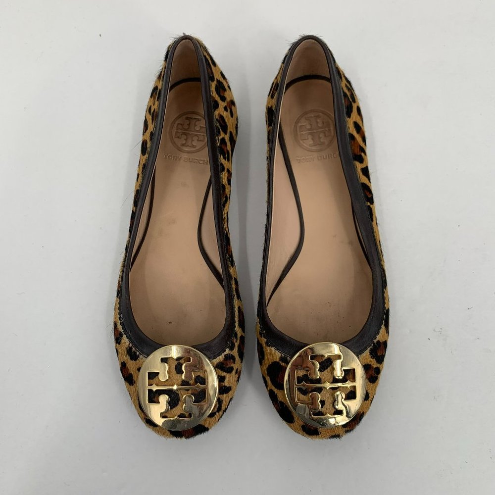 Tory Burch Leopard Print Reva Ballet Flats with Gold Logo